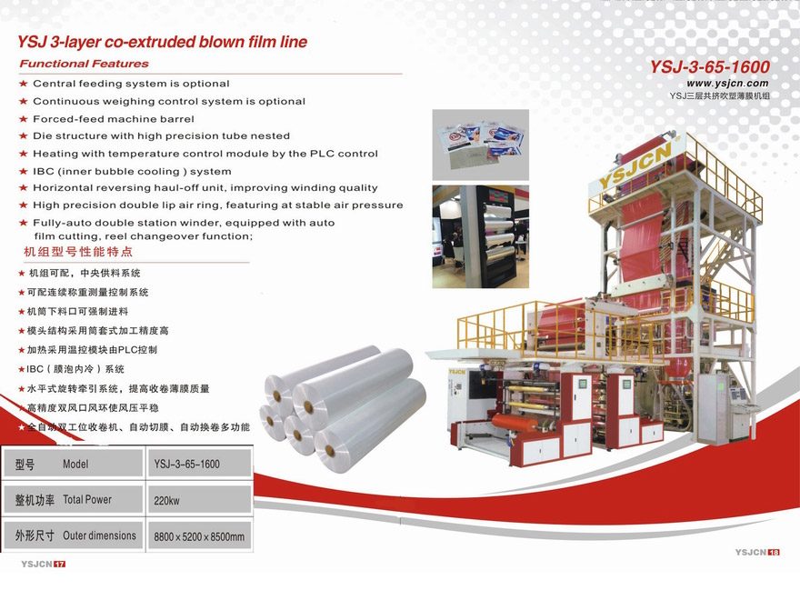 YSJ-3-65-1600 YSJ three layer co extrusion blown film unit